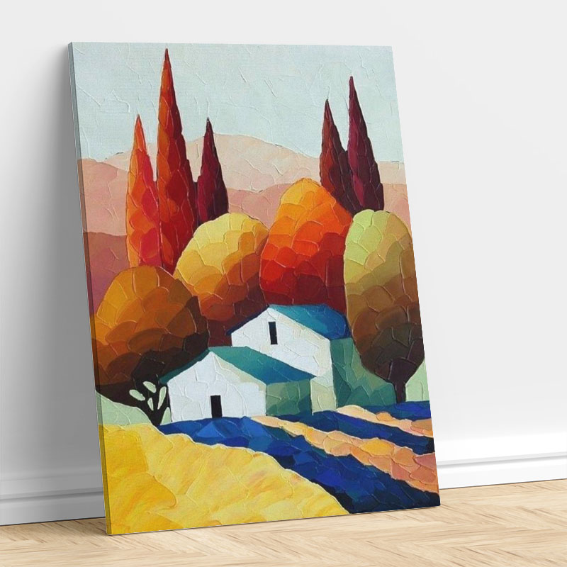 Schönes Haus mit mehrfarbigen Bäumen