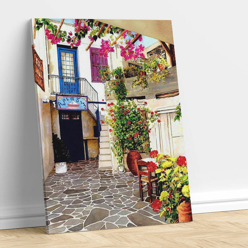 Haus ist mit Blumen geschmückt