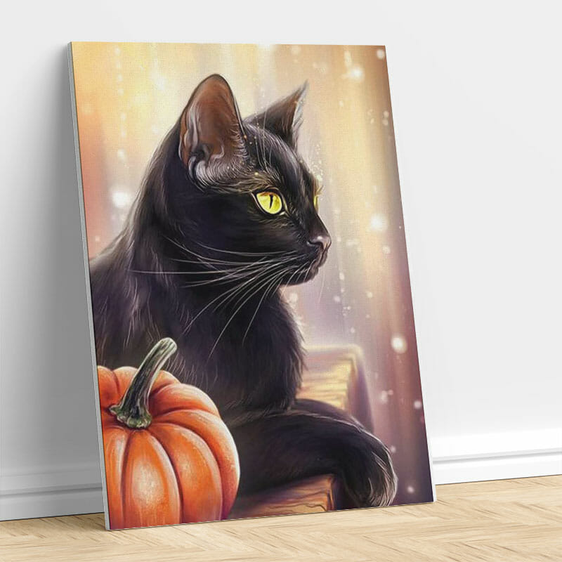Schwarze Katze und Kürbis