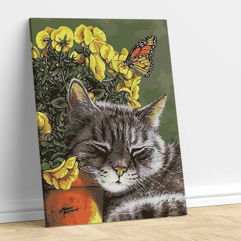 Schlafende Katze und Blume