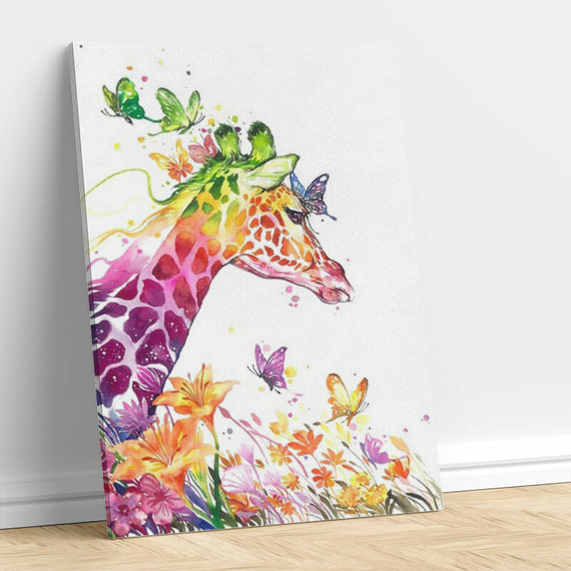 Giraffe und Schmetterlinge