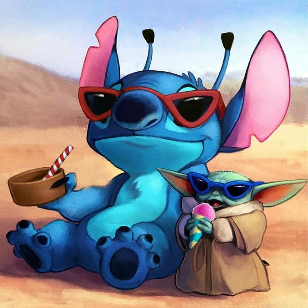 Stitch und Baby Yoda Genießen