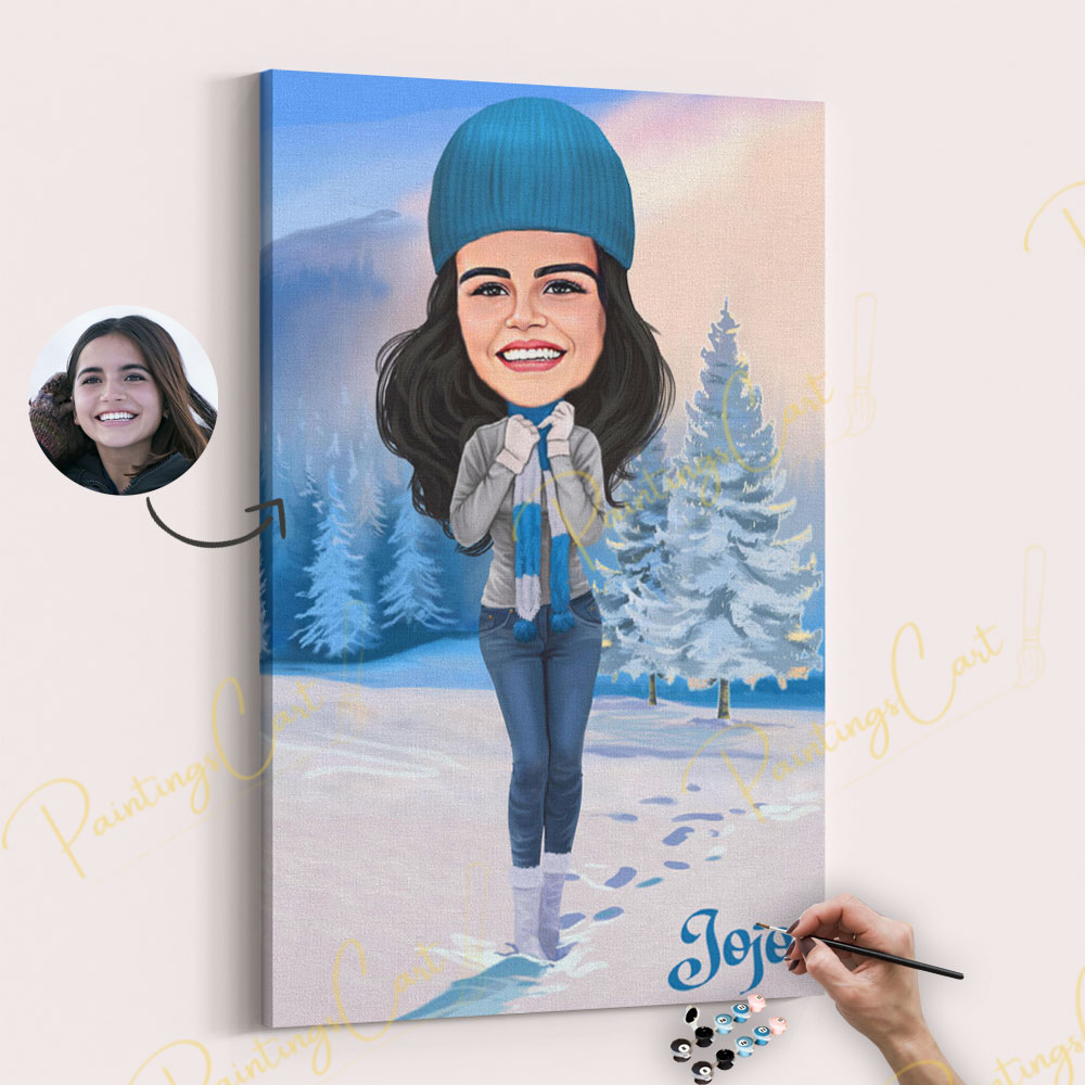 Mädchen im Schnee - Eigene Karikaturmalerei