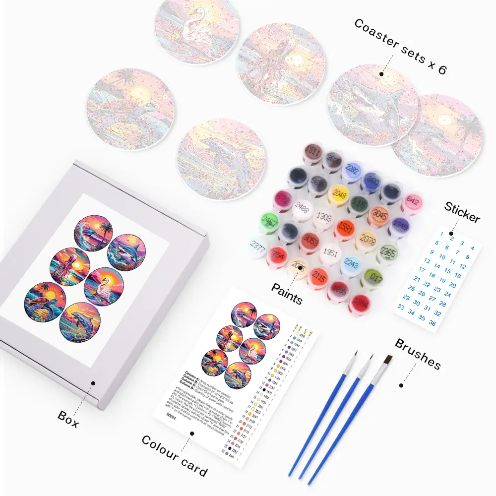 Colorful Sealife - Custom Cup Coasters - Paint by Numbers