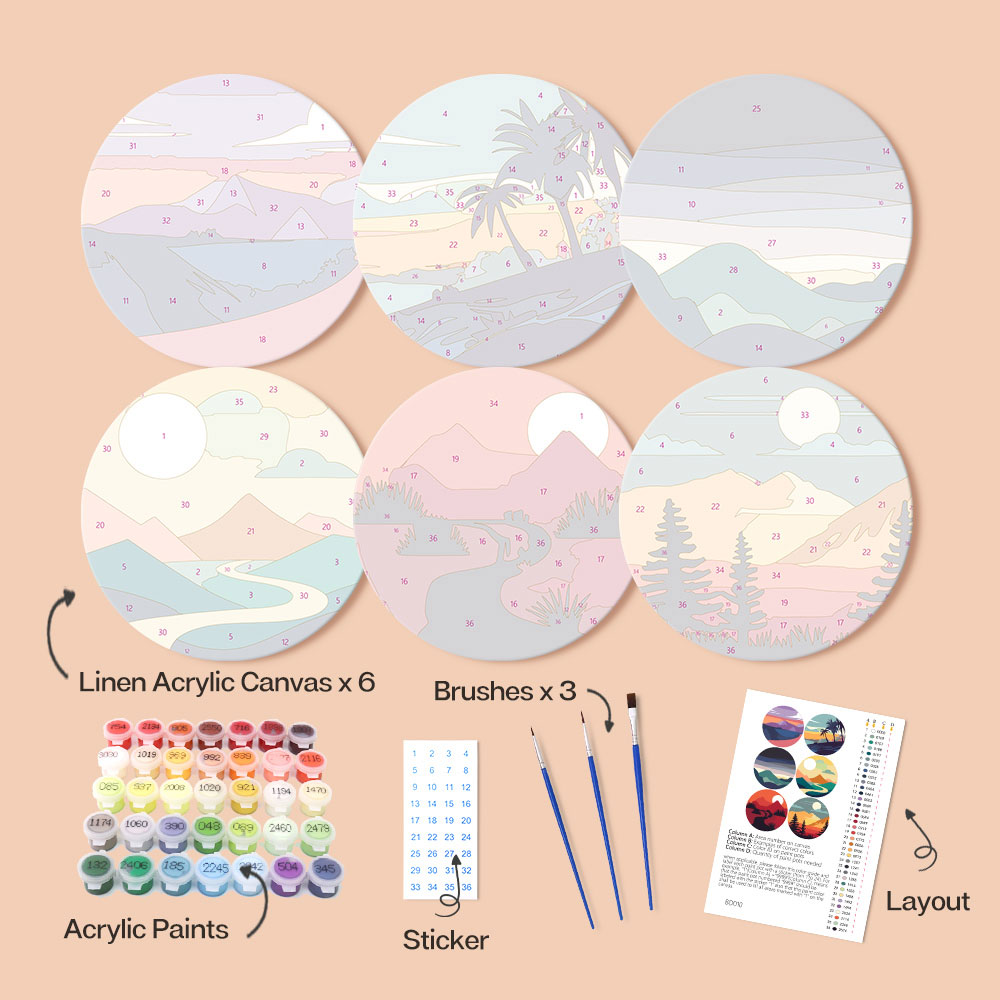 Minimalist Nature Placemats (6 Pieces) - Paint by number